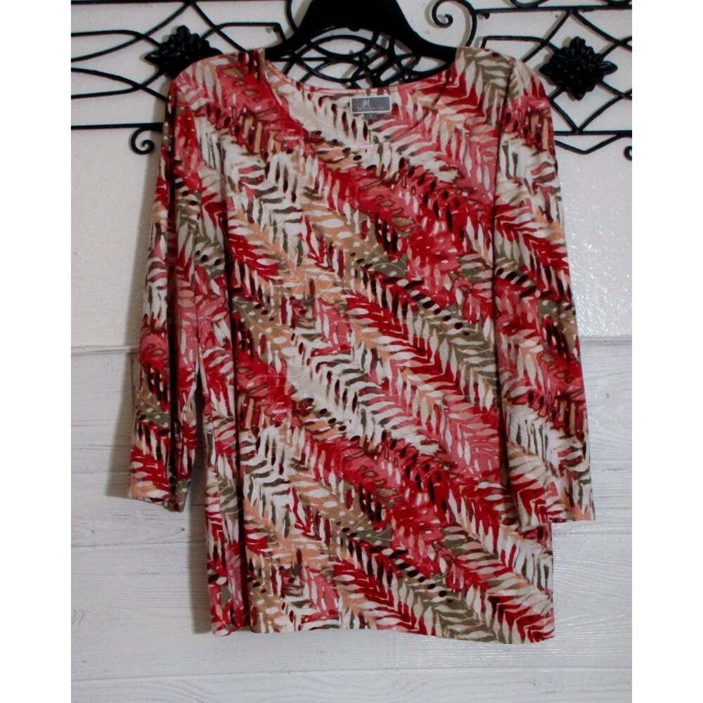 JM Collection Knit Top Women's Size L Multicolor Geometric Long Sleeve